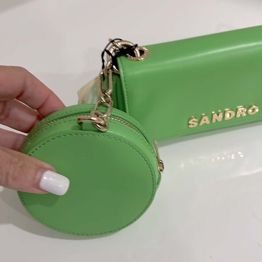 NWT $360 SANDRO totemo shoulder bag LIME GREEN with gold chain +zip coin purse - Picture 5 of 13